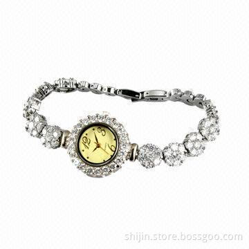 Fashion alloy glass diamond silvery wrist watch for ladies